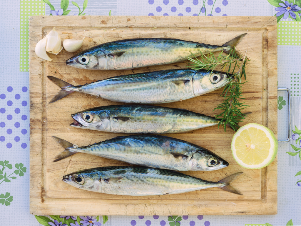 Mackerel On Cutting Board