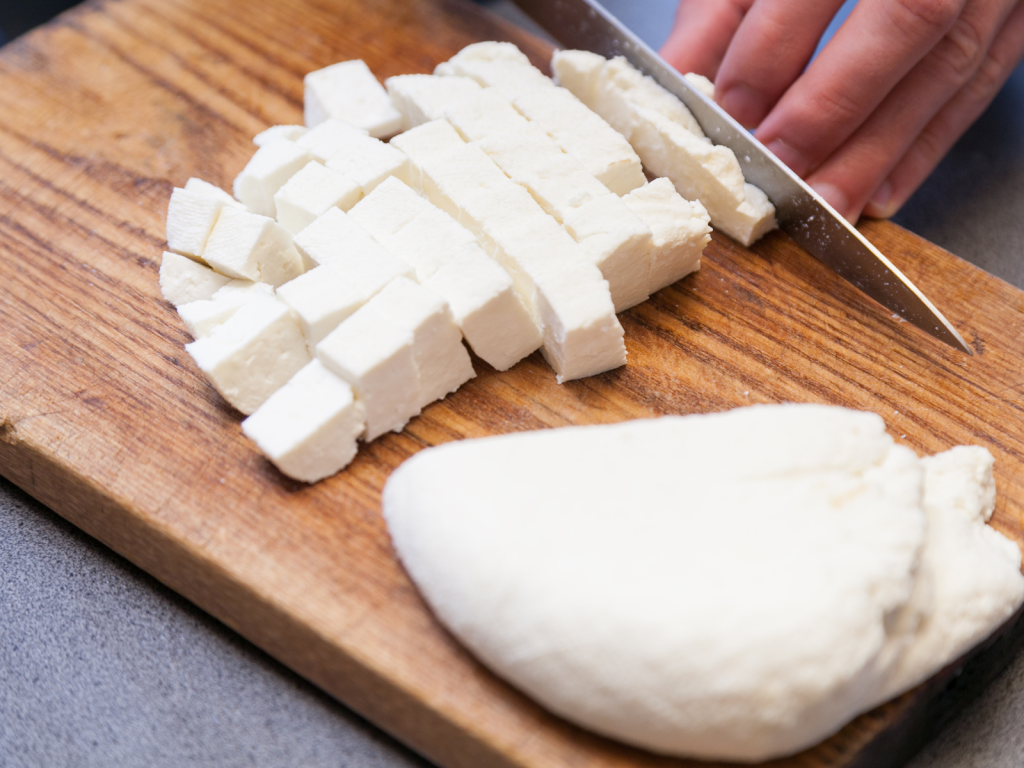 Paneer on Cutting Board