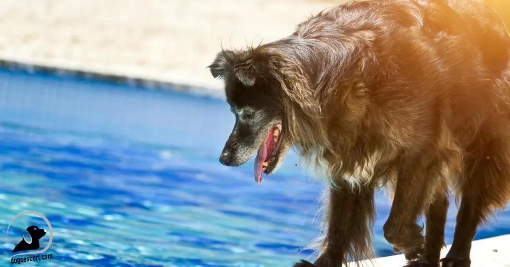 dog on the pool side