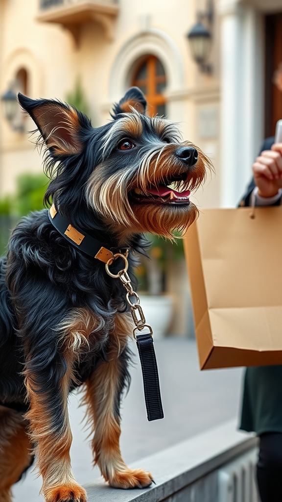 A Maltese dog barking at a delivery person at the front door.