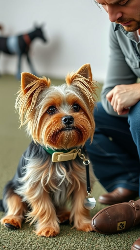 A Yorkie looking attentive during training
