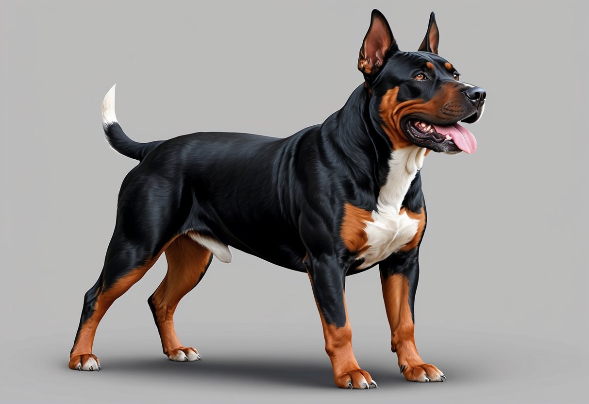 A muscular African Boerboel stands proudly, with a large head, powerful jaws, and a sturdy, athletic build