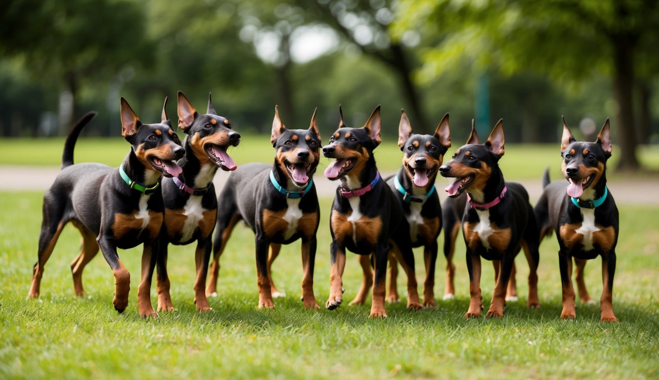 A group of 20 Affenpinschers playfully interact in a park, barking and wagging their tails