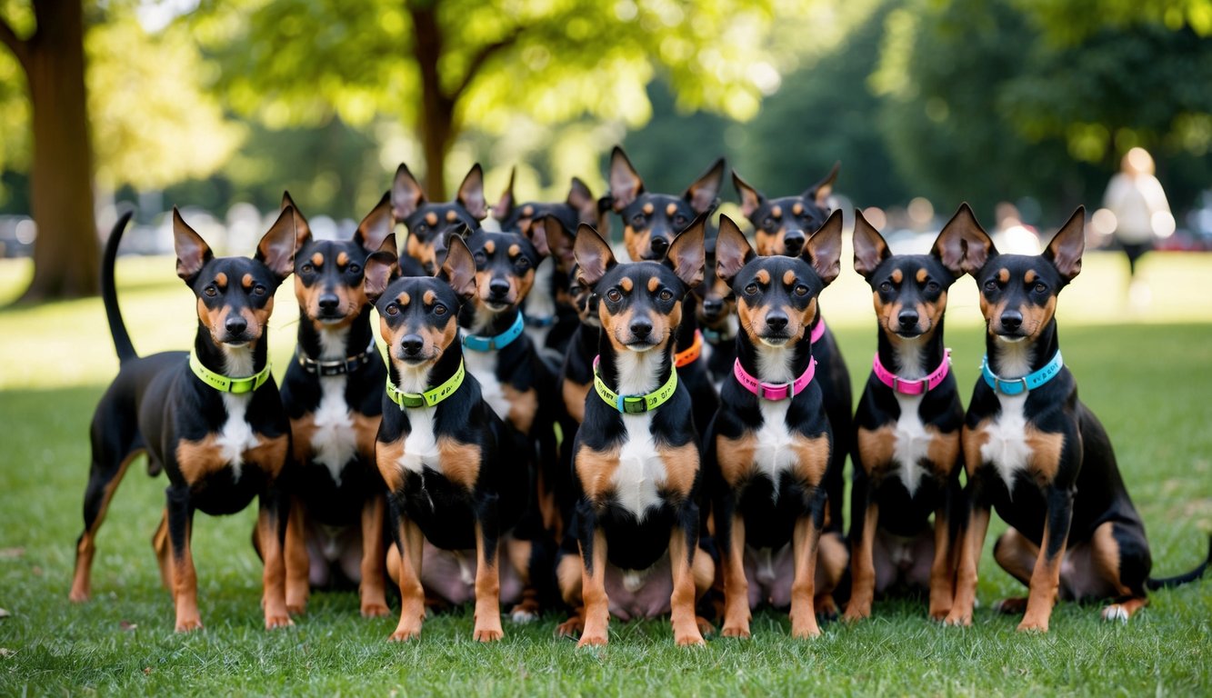 A group of 20 Affenpinschers gather in a park, each with a unique name tag on their collar, creating a playful and lively atmosphere