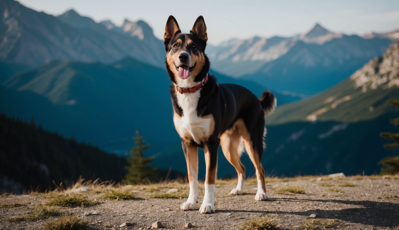 Aidi dog standing proudly in a mountainous landscape
