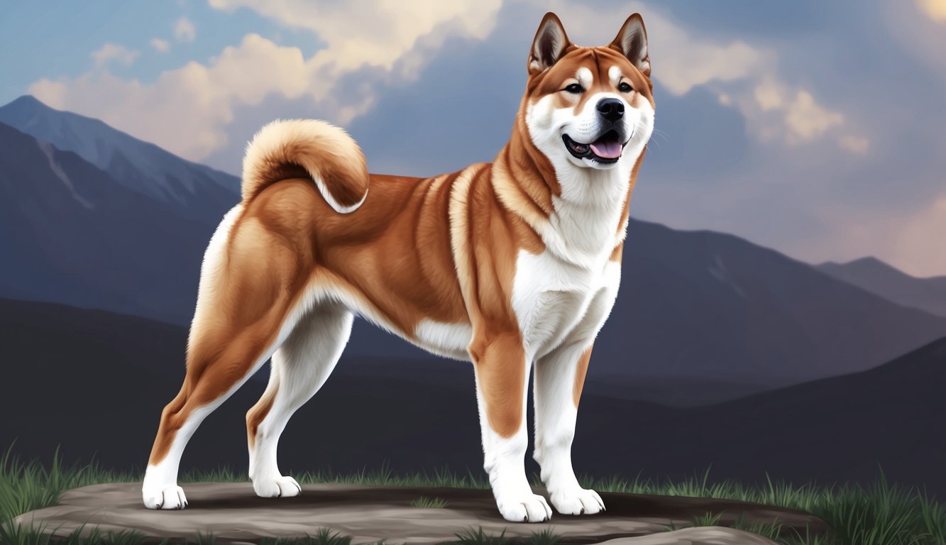 A majestic American Akita standing proudly with a strong and confident posture, exuding power and grace