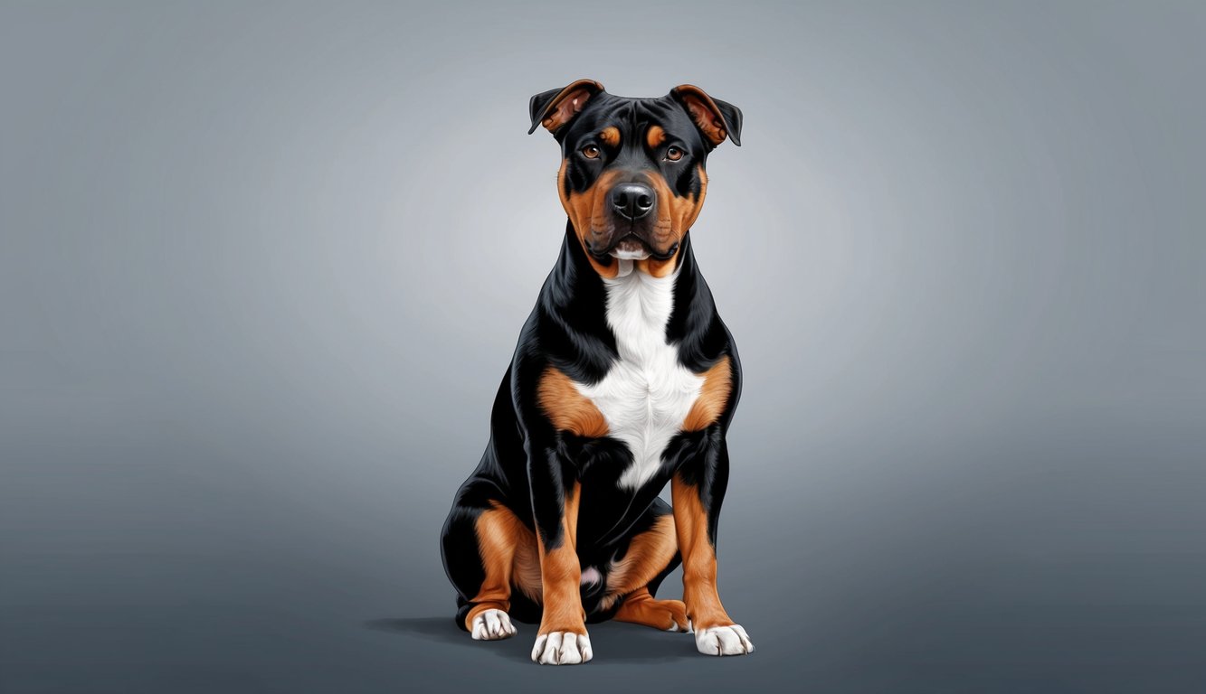 A confident American Staffordshire Terrier sitting proudly with a strong, muscular build and a determined expression