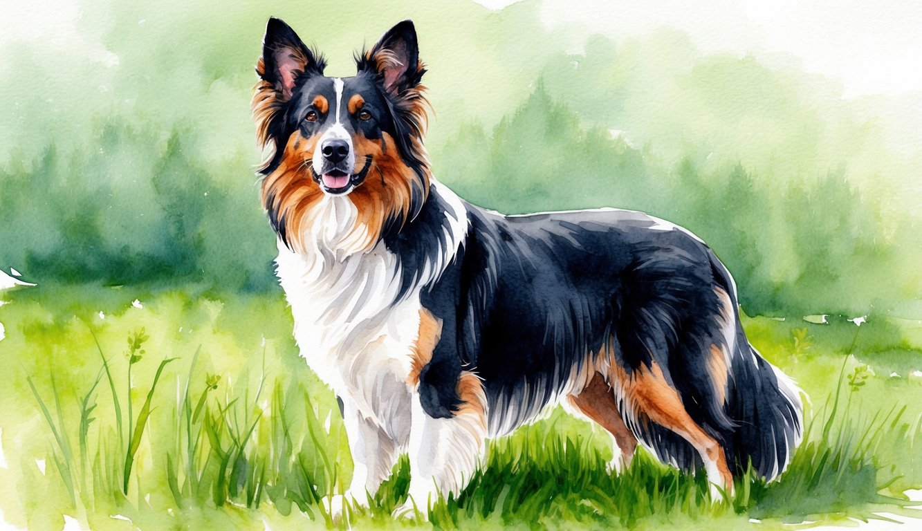 A female Belgian Shepherd Groenendael standing proudly in a lush green field, with a regal and alert expression on her face