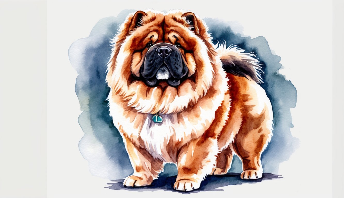 A Chow Chow dog standing proudly with its fluffy mane, looking regal and dignified