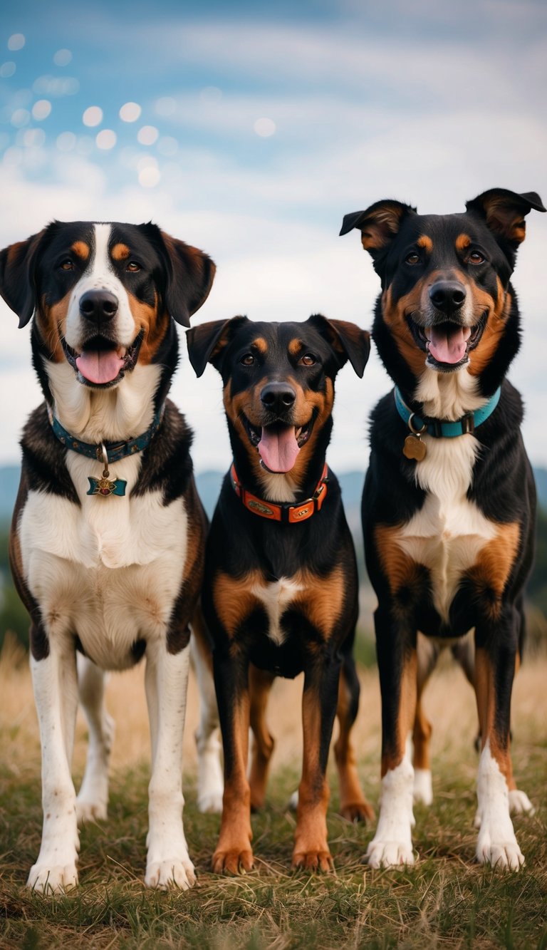 A majestic Xander, a proud Xavier, and a playful Xeno, three male dogs, stand side by side, ready for adventure