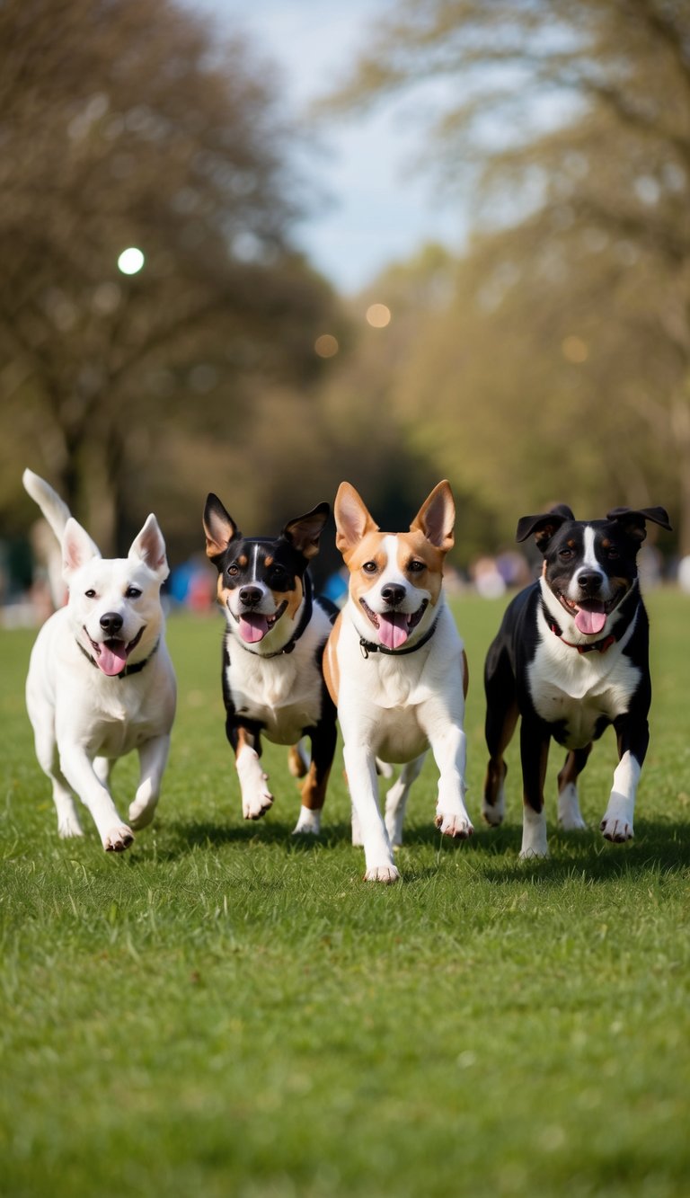 A group of unisex dogs with names starting with Y playing in a park