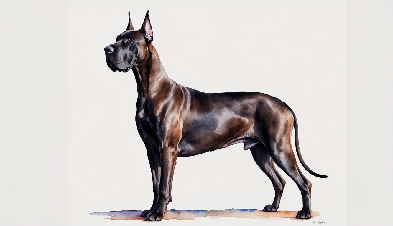 A majestic Great Dane stands proudly, its head held high with a regal air