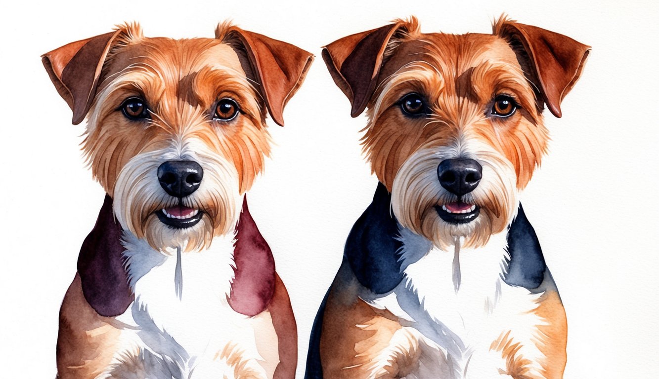 Two Manchester Terriers sitting side by side, looking alert and attentive with their ears perked up