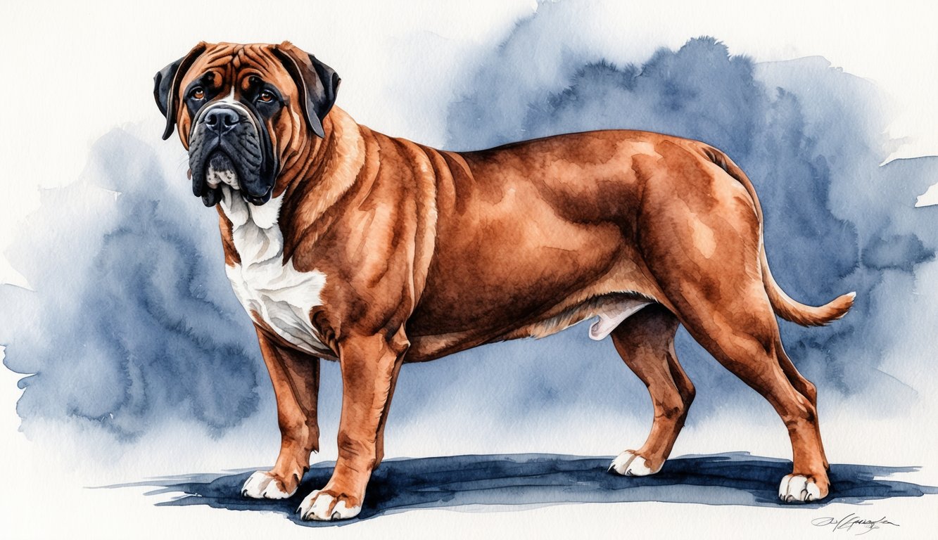 A majestic female Neapolitan Mastiff standing proudly with a regal expression, showcasing her powerful build and distinctive wrinkles