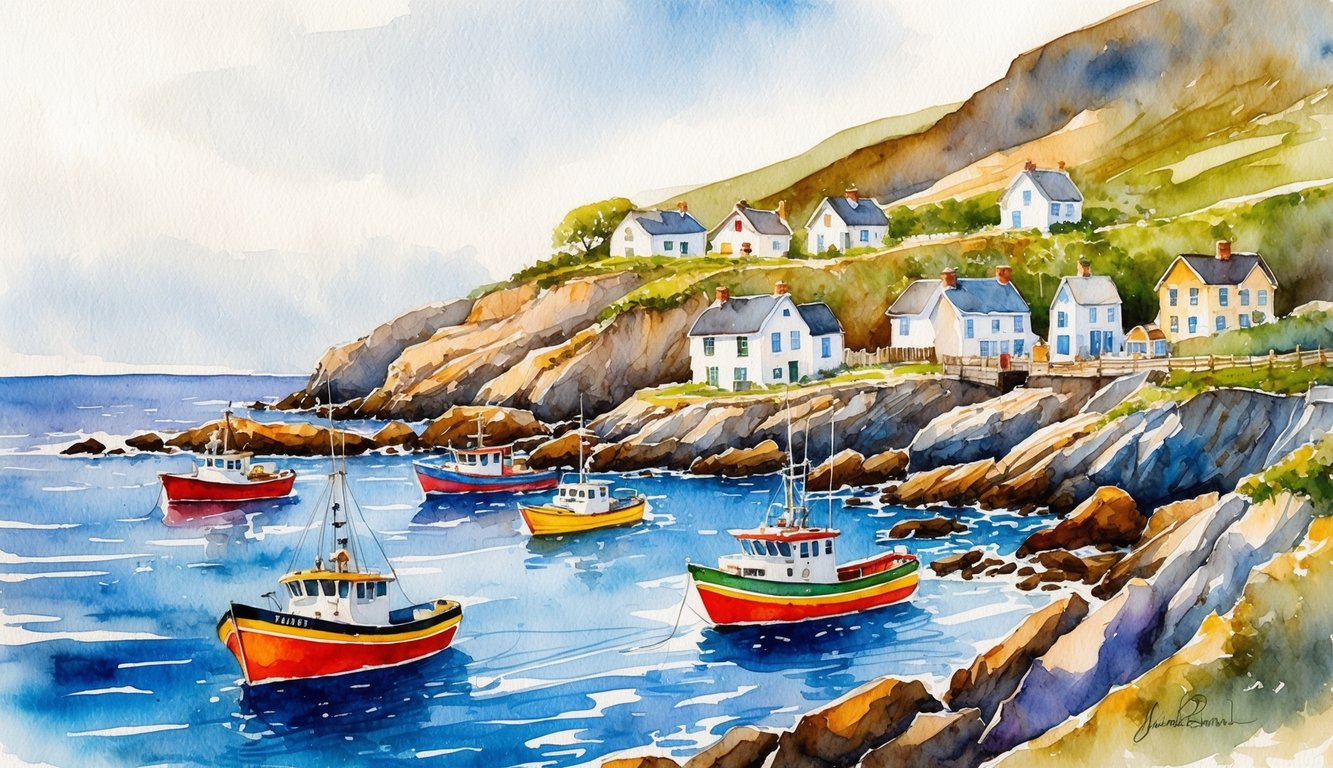A group of playful Newfoundland dogs running through a rugged, snow-covered
Unique Newfoundland Names
![A rugged coastline with colorful fishing boats and quaint houses nestled among rocky cliffs