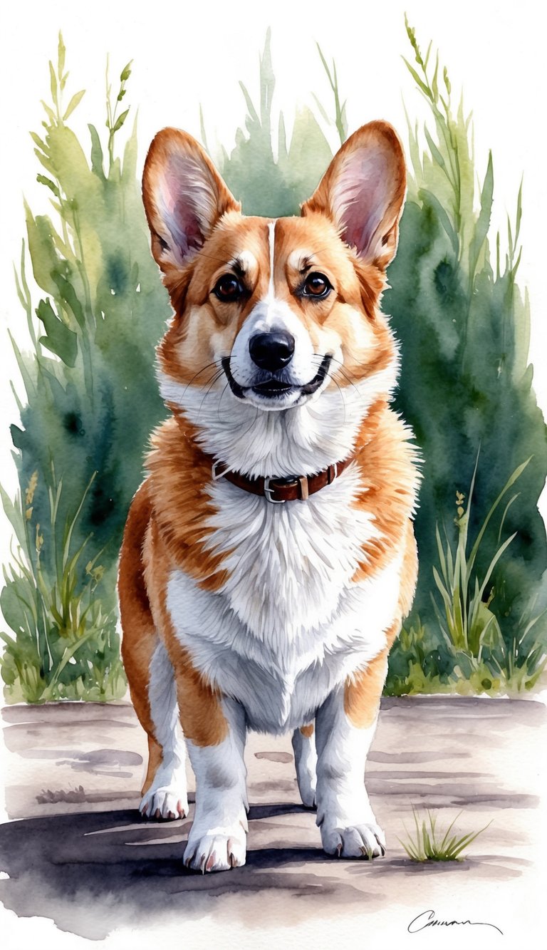 A corgi stands tall and alert, ears perked up and eyes focused, guarding its surroundings with a watchful gaze
