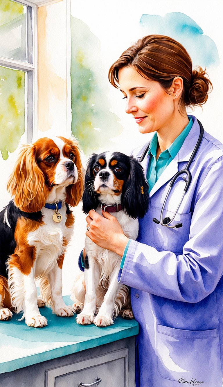 A veterinarian examines a Cavalier King Charles Spaniel and a Havanese, comparing their genetic and health considerations