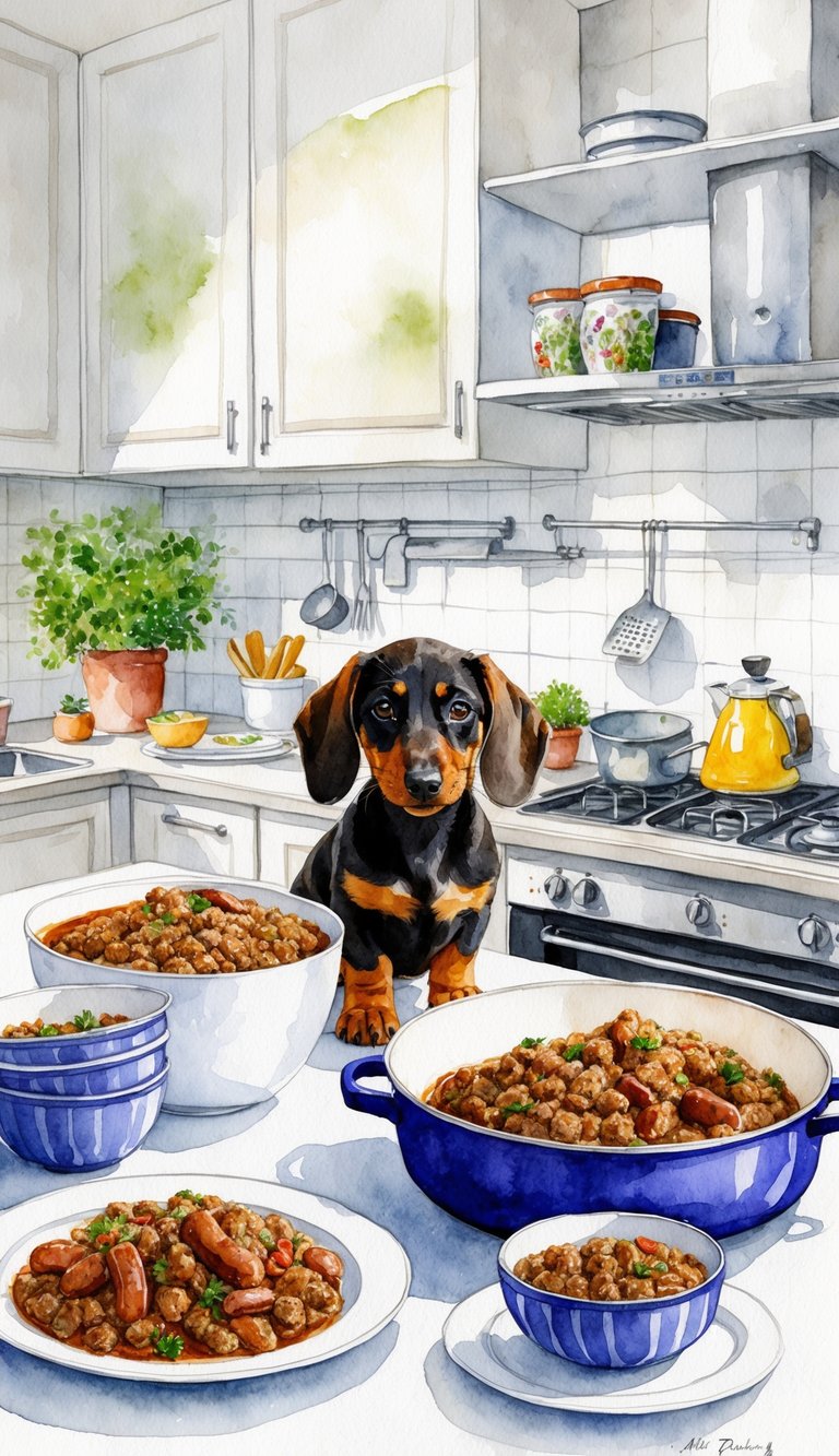 A homemade meal of Alpine Dachsbracke puppy food being prepared and served in a clean and organized kitchen