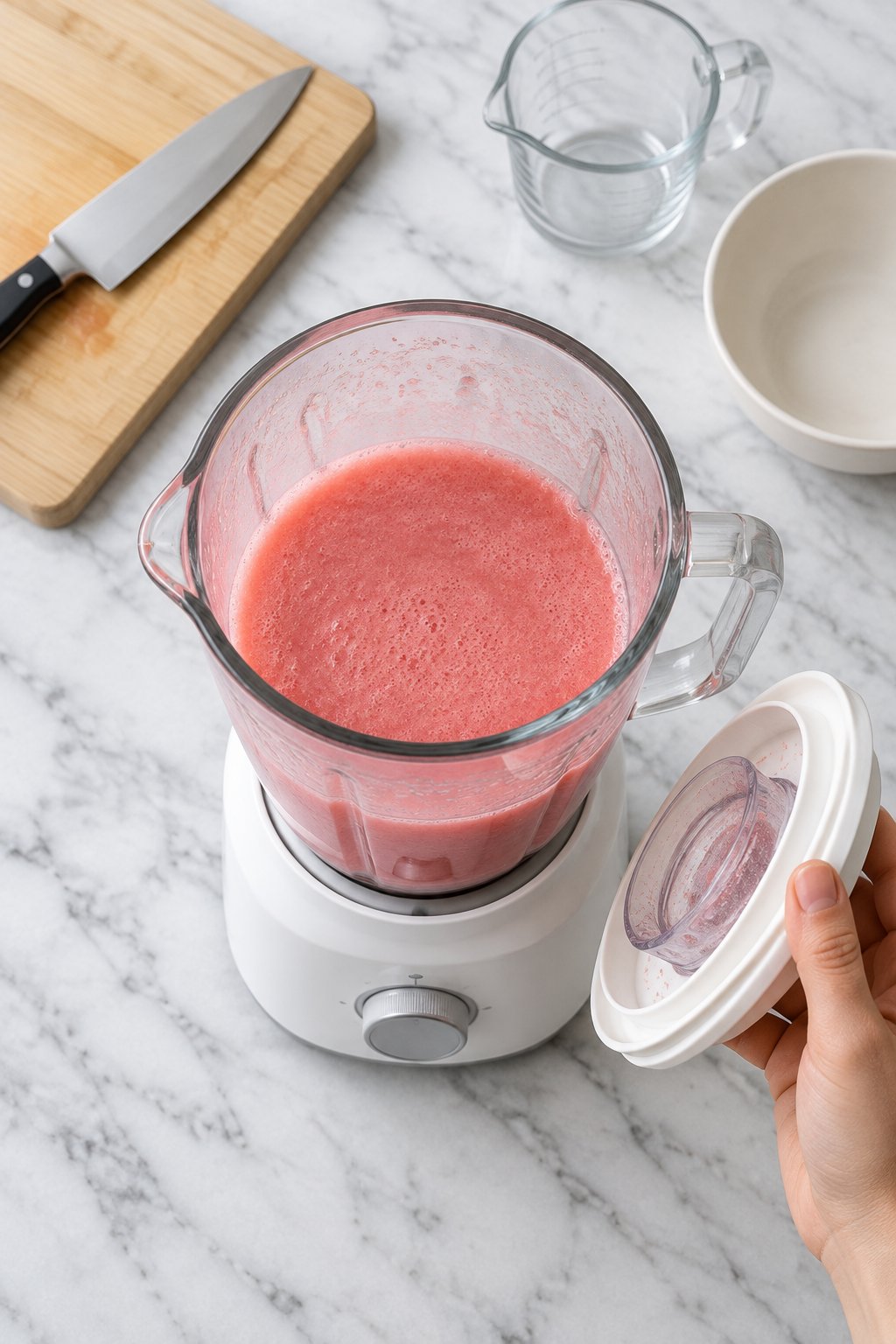 Smooth blended watermelon in a blender jar.